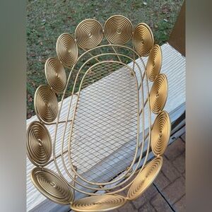 Vintage Gold color Footed Basket Coil/Spiral Design on sides with Mesh bottom